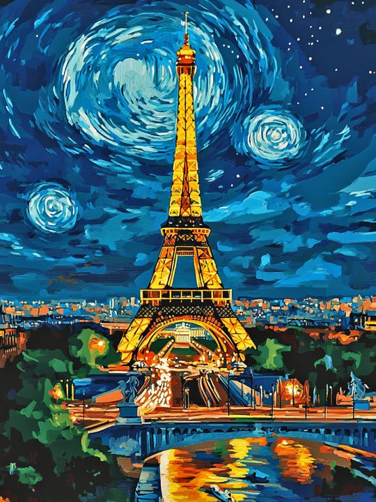 Алмазная мозаика без подрамника «Ночь в Париже» 25x20 см