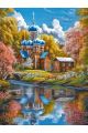 Алмазная мозаика без подрамника «Церковь у реки» 50x40 см, 50 цветов