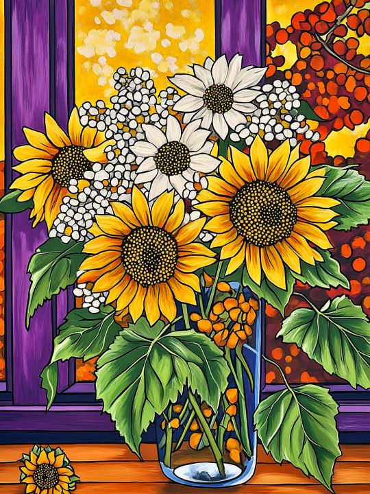 Алмазная мозаика без подрамника «Подсолнухи» 50x40 см