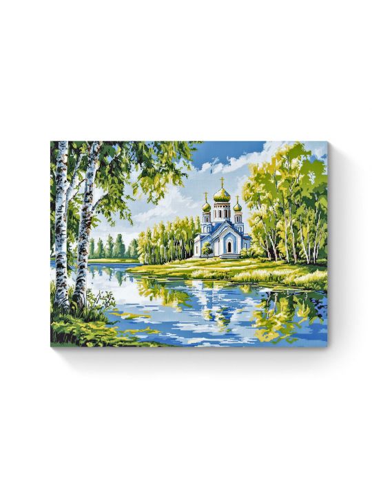 Алмазная мозаика на подрамнике «Храм на холме» 40x30 см, 50 цветов