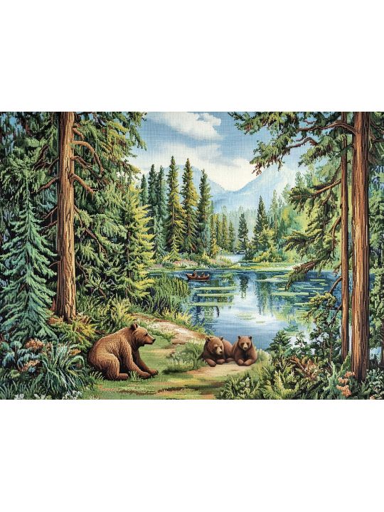 Алмазная мозаика без подрамника «Медведи в лесу» 130x100 см