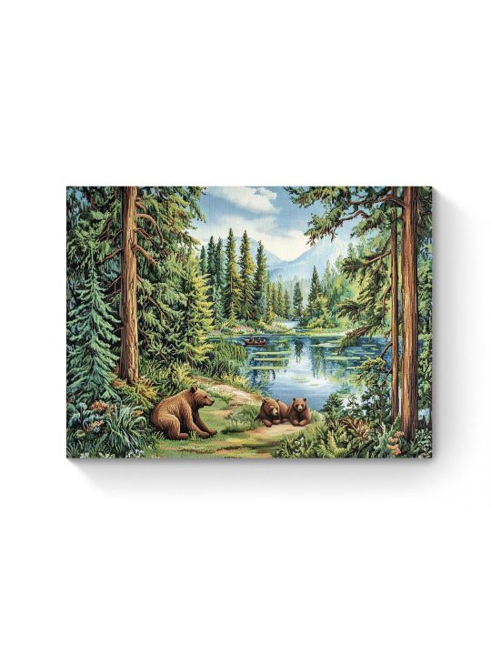 Алмазная мозаика на подрамнике «Медведи в лесу» 60x45 см, 50 цветов