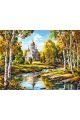 Алмазная мозаика без подрамника «Храм у реки» 25x20 см