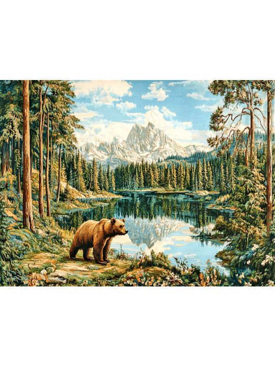 Алмазная мозаика без подрамника «Мишка у озера» 130x100 см