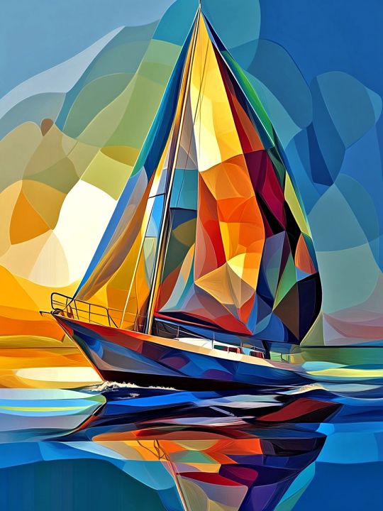 Алмазная мозаика без подрамника «Море парусник» 130x100 см