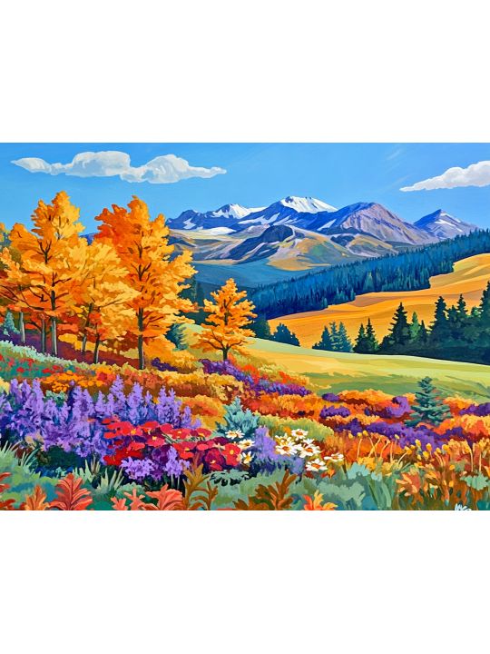 Алмазная мозаика без подрамника «Осень в горах» 50x40 см