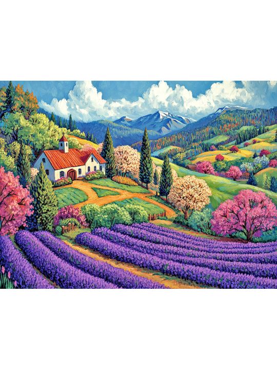 Алмазная мозаика без подрамника «Долина лаванды» 130x100 см