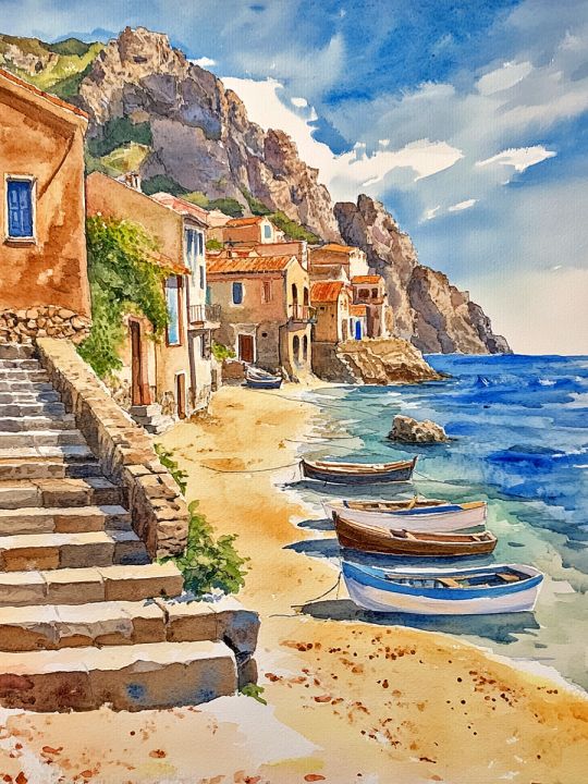 Алмазная мозаика без подрамника «Дом у моря» 50x40 см
