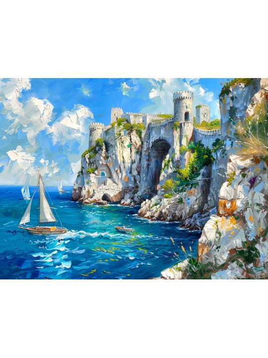 Алмазная мозаика без подрамника «Замок над морем» 130x100 см