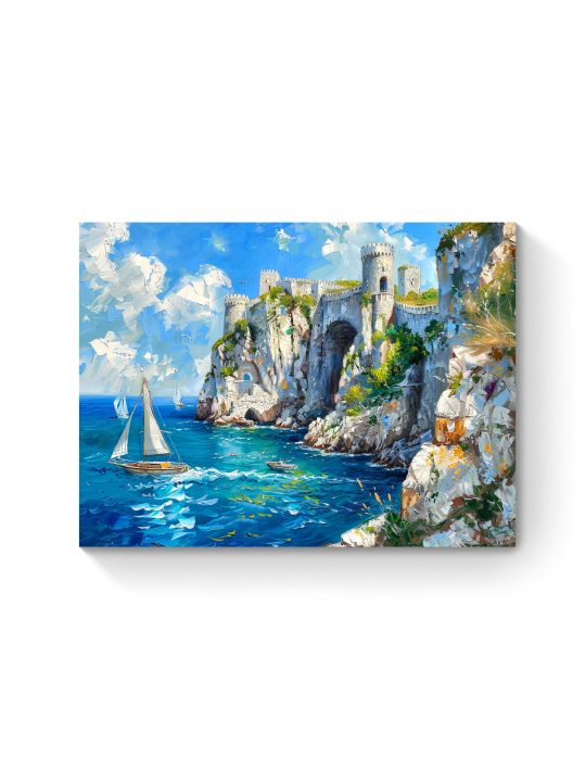 Алмазная мозаика на подрамнике «Замок над морем» 50x40 см