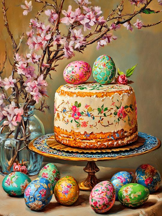 Алмазная мозаика без подрамника «Кулич на пасху» 50x40 см, 50 цветов