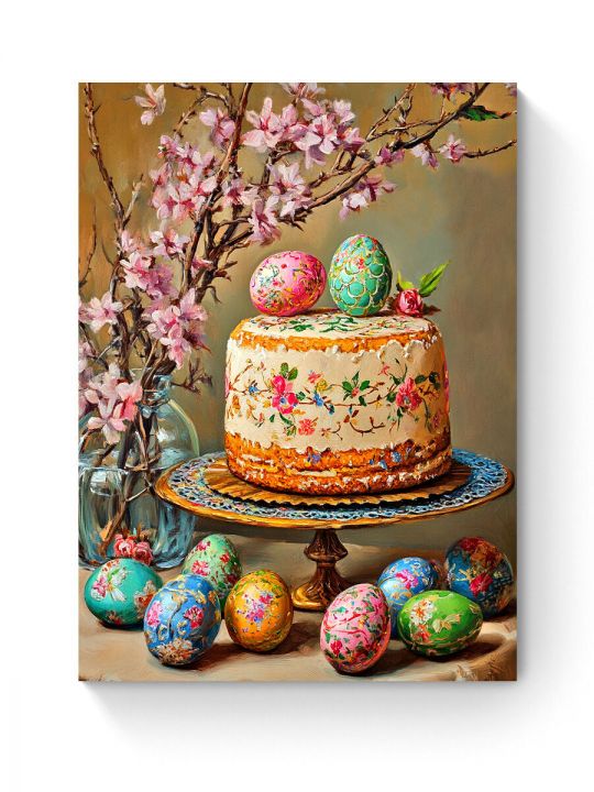 Алмазная мозаика на подрамнике «Кулич на пасху» 40x30 см, 50 цветов