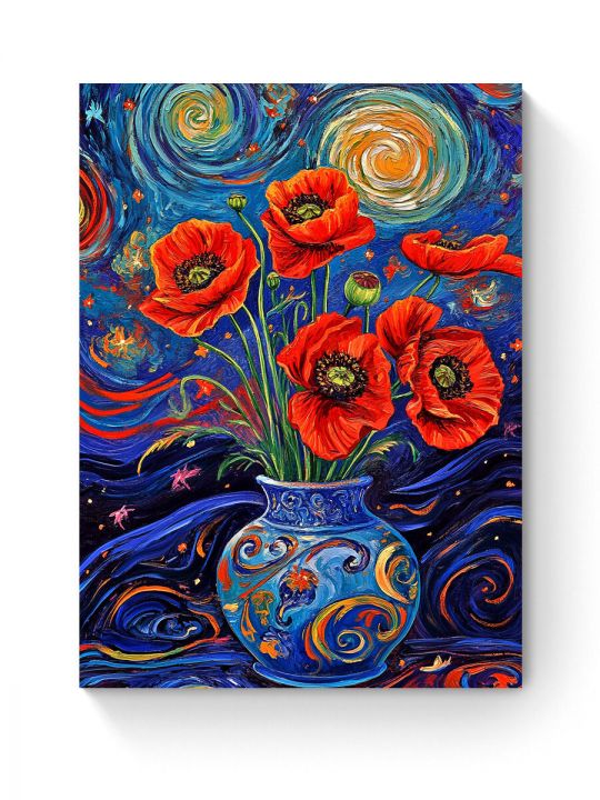 Алмазная мозаика на подрамнике «Маки в вазе» 50x40 см