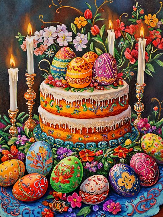 Алмазная мозаика без подрамника «Кулич на пасху» 130x100 см