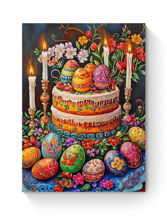 Алмазная мозаика на подрамнике «Кулич на пасху» 40x30 см, 50 цветов