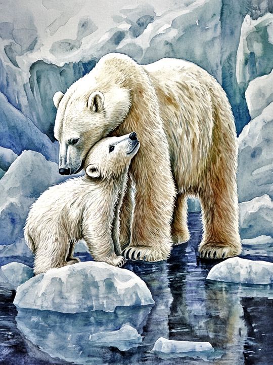 Алмазная мозаика без подрамника «Белые медведи» 130x100 см