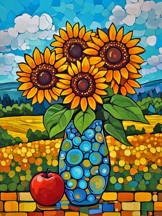 Алмазная мозаика без подрамника «Подсолнухи» 50x40 см