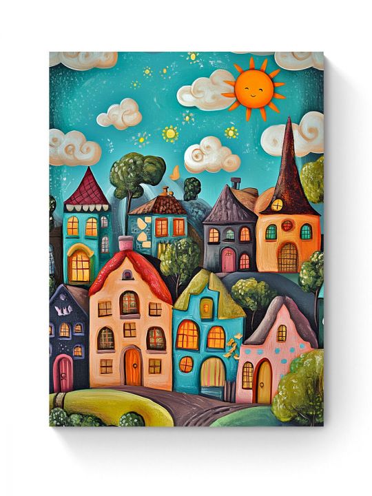 Алмазная мозаика на подрамнике «Детский городок» 40x30 см, 50 цветов