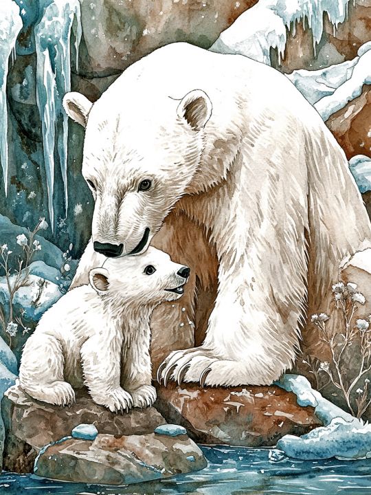 Алмазная мозаика без подрамника «Мама медведица» 130x100 см