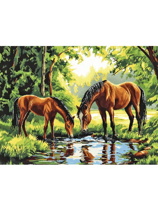 Алмазная мозаика без подрамника «Лошади у воды» 130x100 см