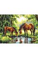 Алмазная мозаика без подрамника «Лошади у воды» 130x100 см