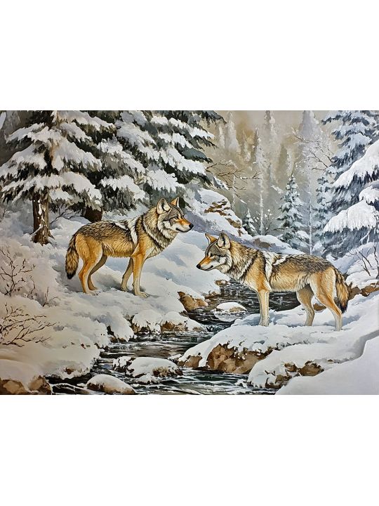 Алмазная мозаика без подрамника «Волки зимой» 40x30 см