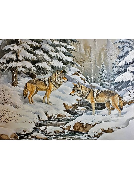 Алмазная мозаика без подрамника «Волки зимой» 70x50 см