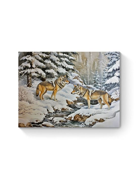 Алмазная мозаика на подрамнике «Волки зимой» 40x30 см, 50 цветов