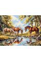 Алмазная мозаика без подрамника «Лошади у воды» 25x20 см