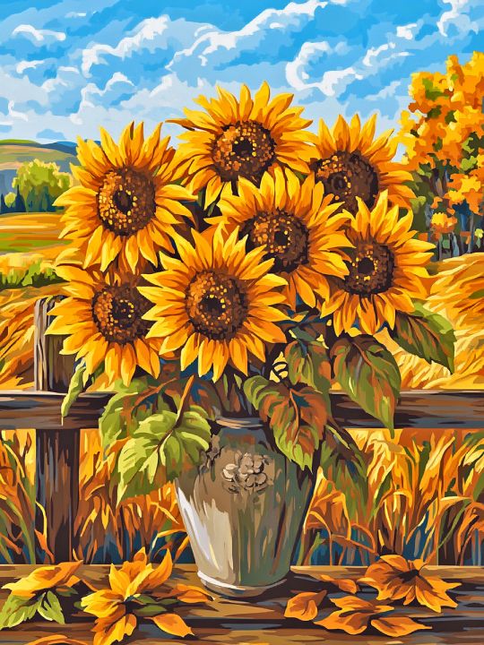 Алмазная мозаика без подрамника «Подсолнухи» 25x20 см