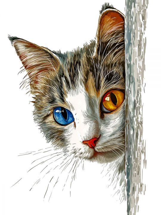 Алмазная мозаика без подрамника «Разноглазый кот» 50x40 см