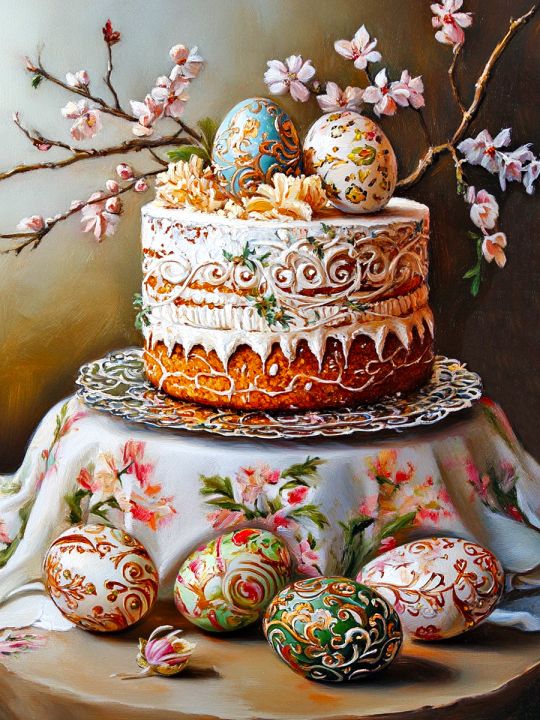 Алмазная мозаика без подрамника «Кулич на пасху» 50x40 см