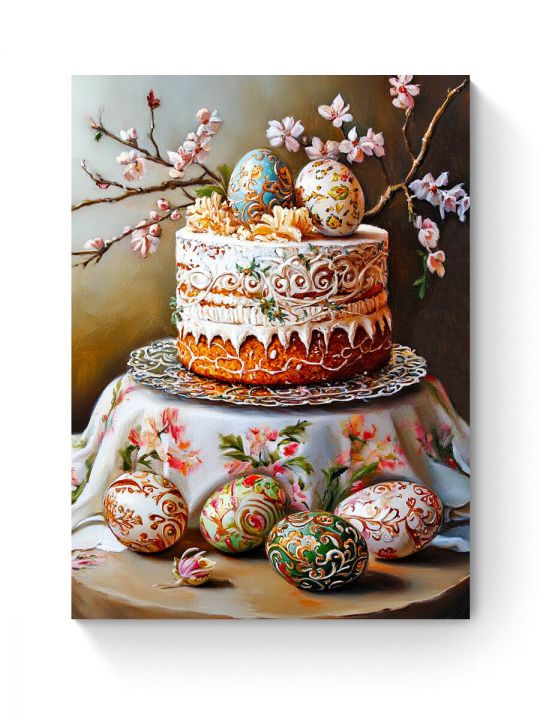 Алмазная мозаика на подрамнике «Кулич на пасху» 50x40 см, 50 цветов