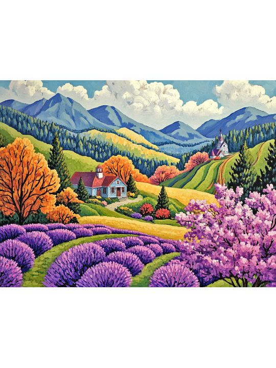 Алмазная мозаика без подрамника «Лавандовое поле» 50x40 см