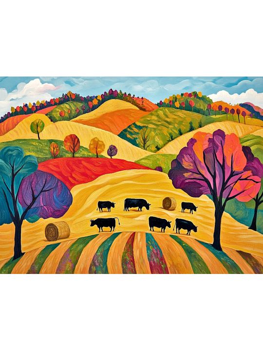 Алмазная мозаика без подрамника «Коровки на лугу» 130x100 см
