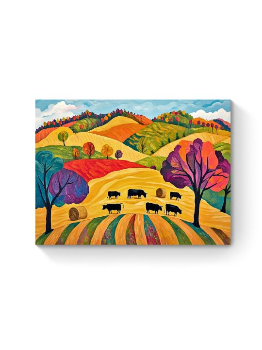 Алмазная мозаика на подрамнике «Коровки на лугу» 50x40 см