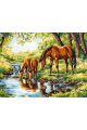 Алмазная мозаика без подрамника «Лошади у воды» 130x100 см