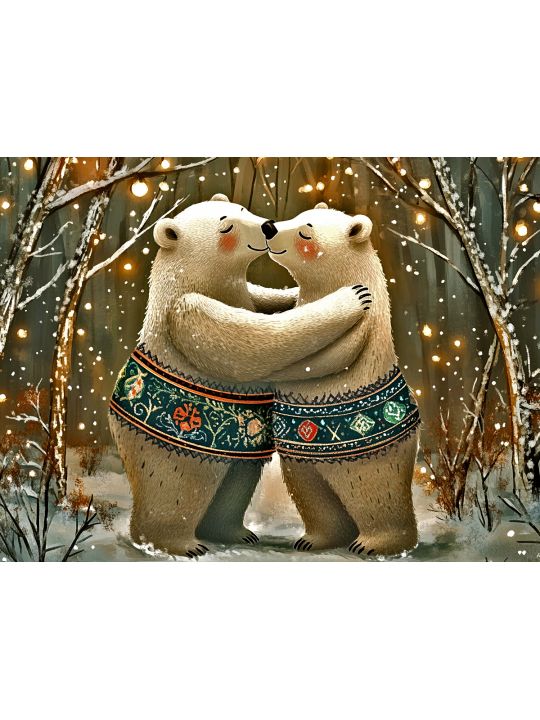 Алмазная мозаика без подрамника «Мишки обнимашки» 50x40 см