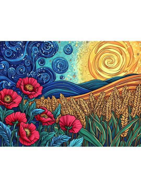 Алмазная мозаика без подрамника «Пшеничное поле» 50x40 см