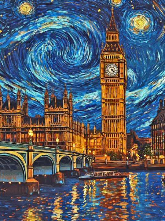 Алмазная мозаика без подрамника «Ночь в Лондоне» 25x20 см