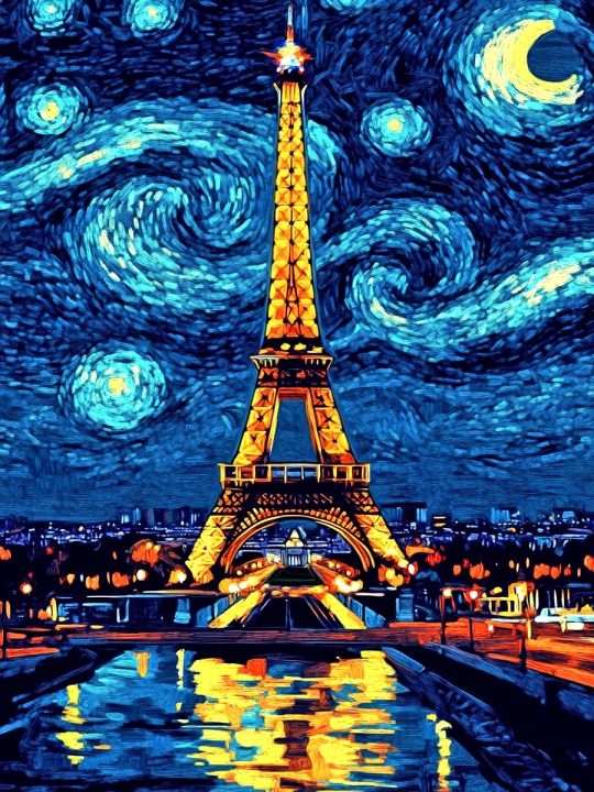 Алмазная мозаика без подрамника «Ночь в Париже» 25x20 см