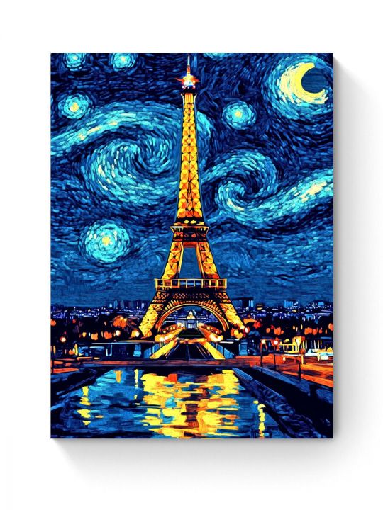 Алмазная мозаика на подрамнике «Ночь в Париже» 50x40 см