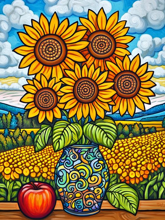 Алмазная мозаика без подрамника «Подсолнухи» 50x40 см