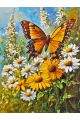 Алмазная мозаика без подрамника «Бабочка и цветы» 25x20 см