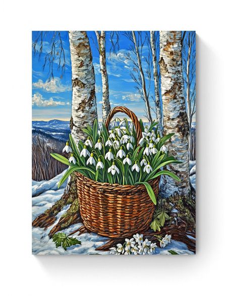 Алмазная мозаика на подрамнике «Подснежники» 40x30 см, 50 цветов