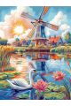 Алмазная мозаика без подрамника «Мельница у воды» 50x40 см
