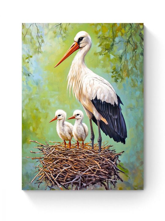 Алмазная мозаика на подрамнике «Аисты в гнезде» 35x25 см, 40 цветов