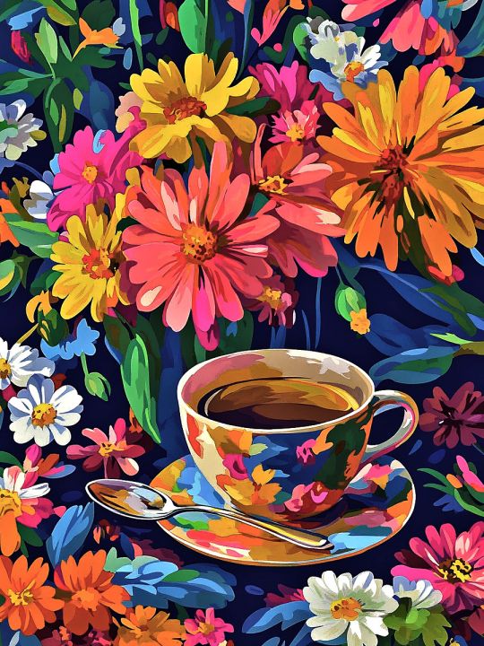 Алмазная мозаика без подрамника «Чашечка чая» 50x40 см