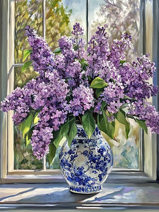 Алмазная мозаика без подрамника «Букет сирени» 50x40 см, 50 цветов