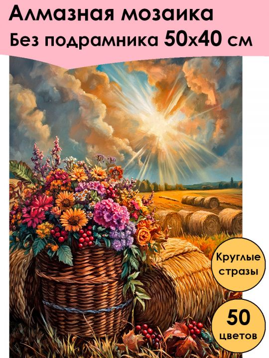 Алмазная мозаика без подрамника «Золотая осень» 50x40 см, 50 цветов